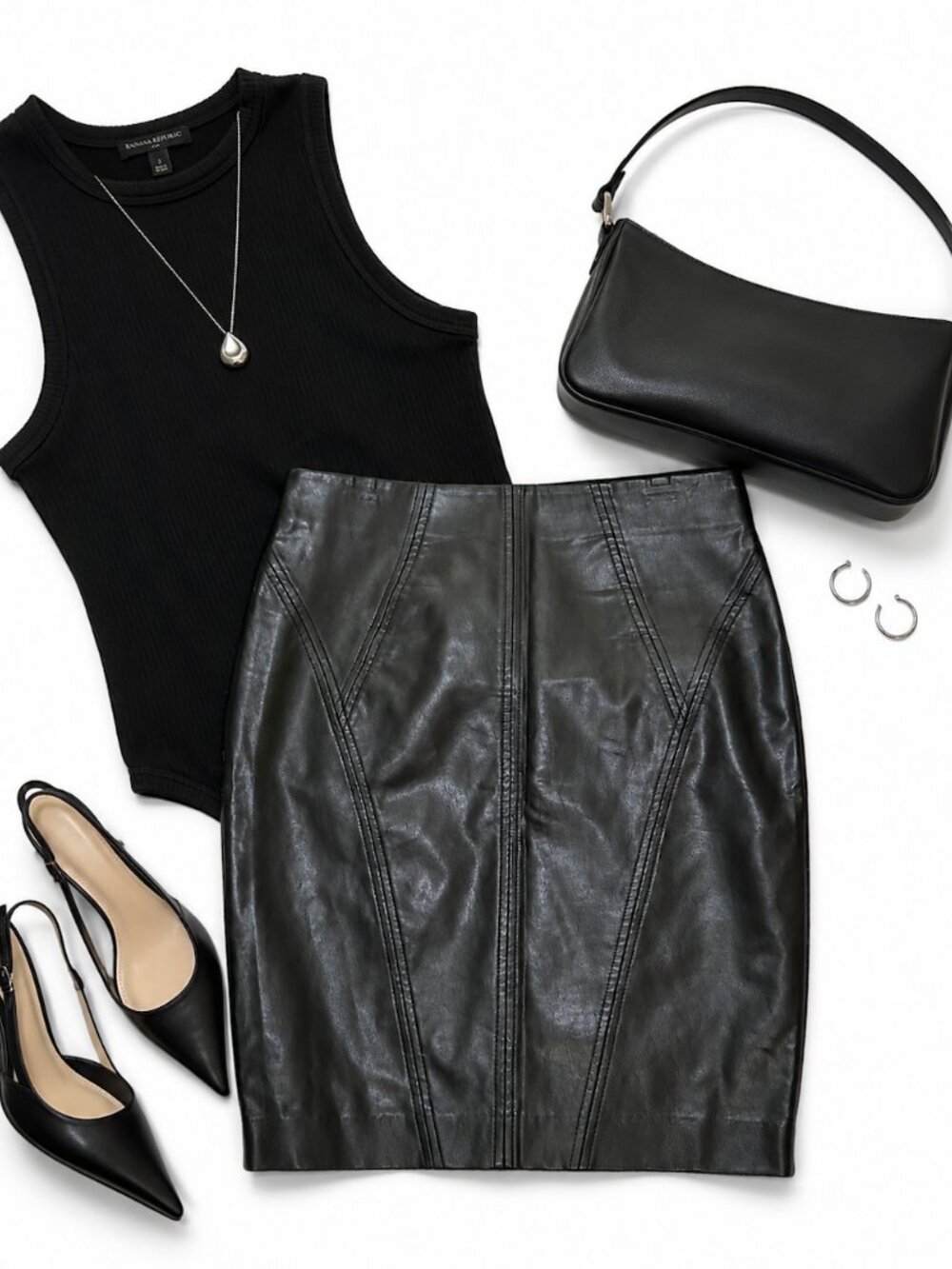 Banana Republic Black Faux Leather Panel Pencil Skirt Size 2 - Picture 3 of 5